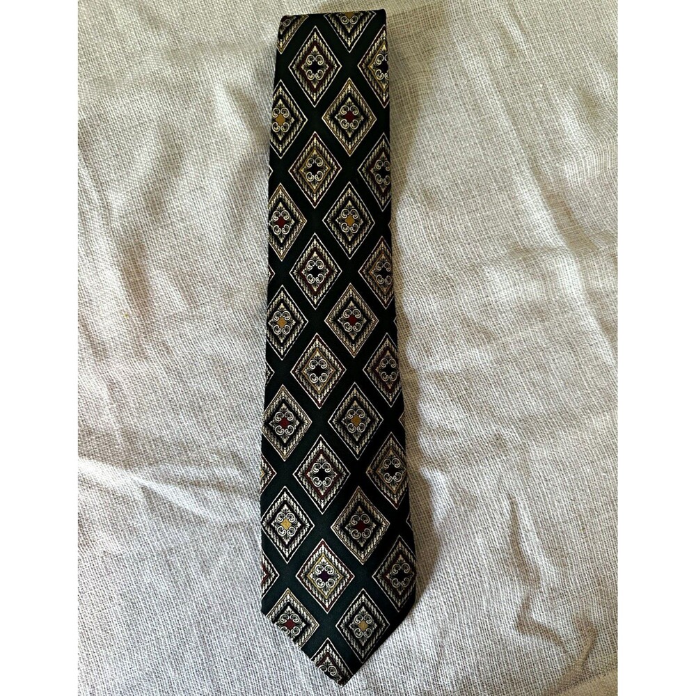 Vintage G.J. Cahn Tiemaker to the Universe Green Geometric Necktie